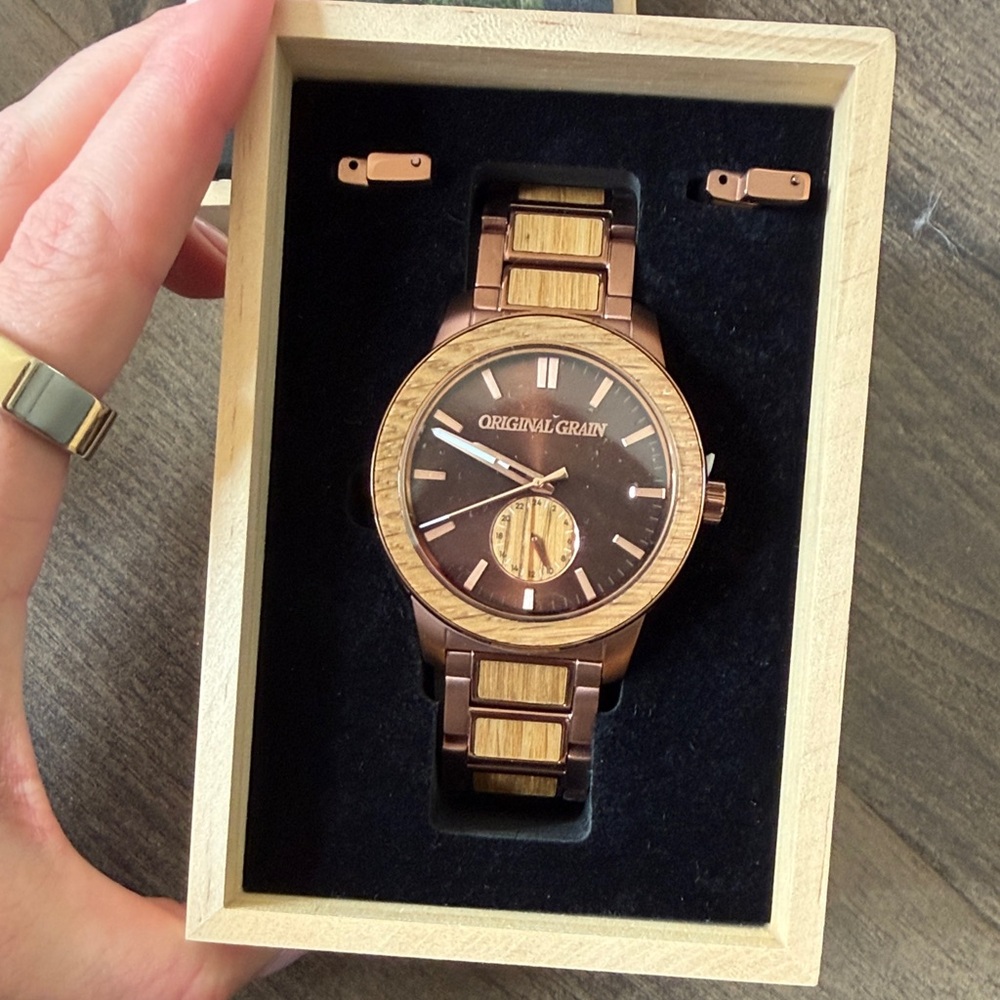Original Grain Men’s Wood & Metal Watch - Brown & Gold